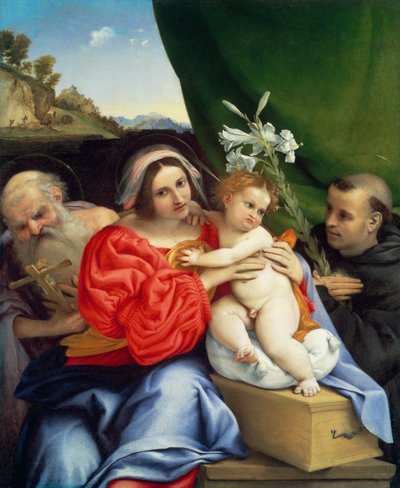 Jungfrau und Kind mit den Heiligen Hieronymus und Nikolaus von Tolentino von Lorenzo Lotto